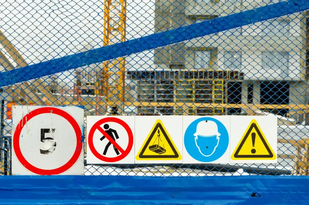 Carteles de seguridad en una obra.